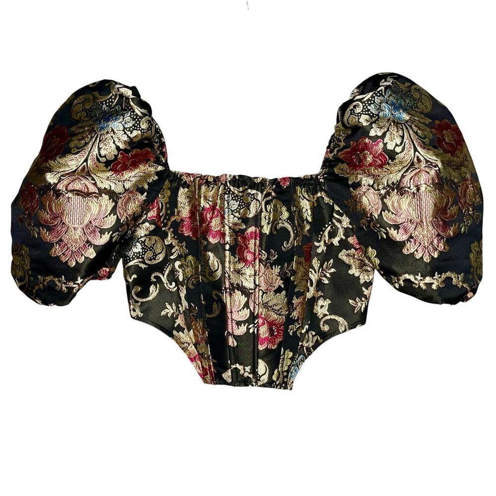 Puff Sleeve Corsett Brocade Boned Metallic